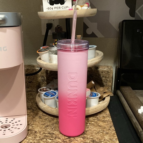 Dunkin Rainbow Pink Ombré Silicone & Acrylic Sipper Tumbler Straw Cup Bottle - Picture 2 of 9